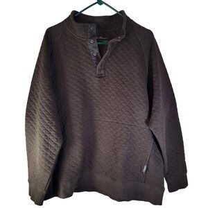 Eddie Bauer Men Quilted Snap Neck Sweatshirt Brown XL Pullover Casual Warm